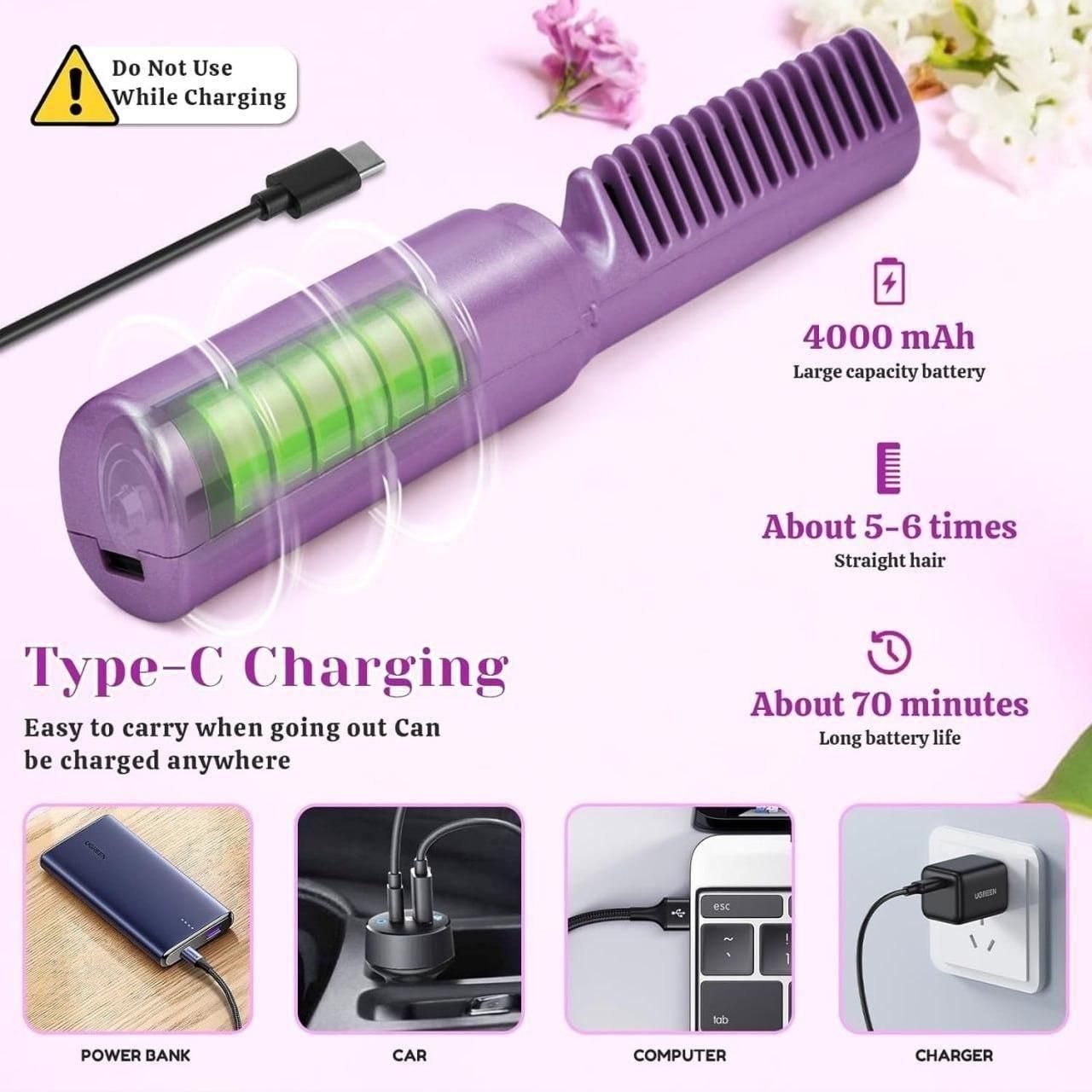 Rechargeable Mini Hair Straightener Comb
