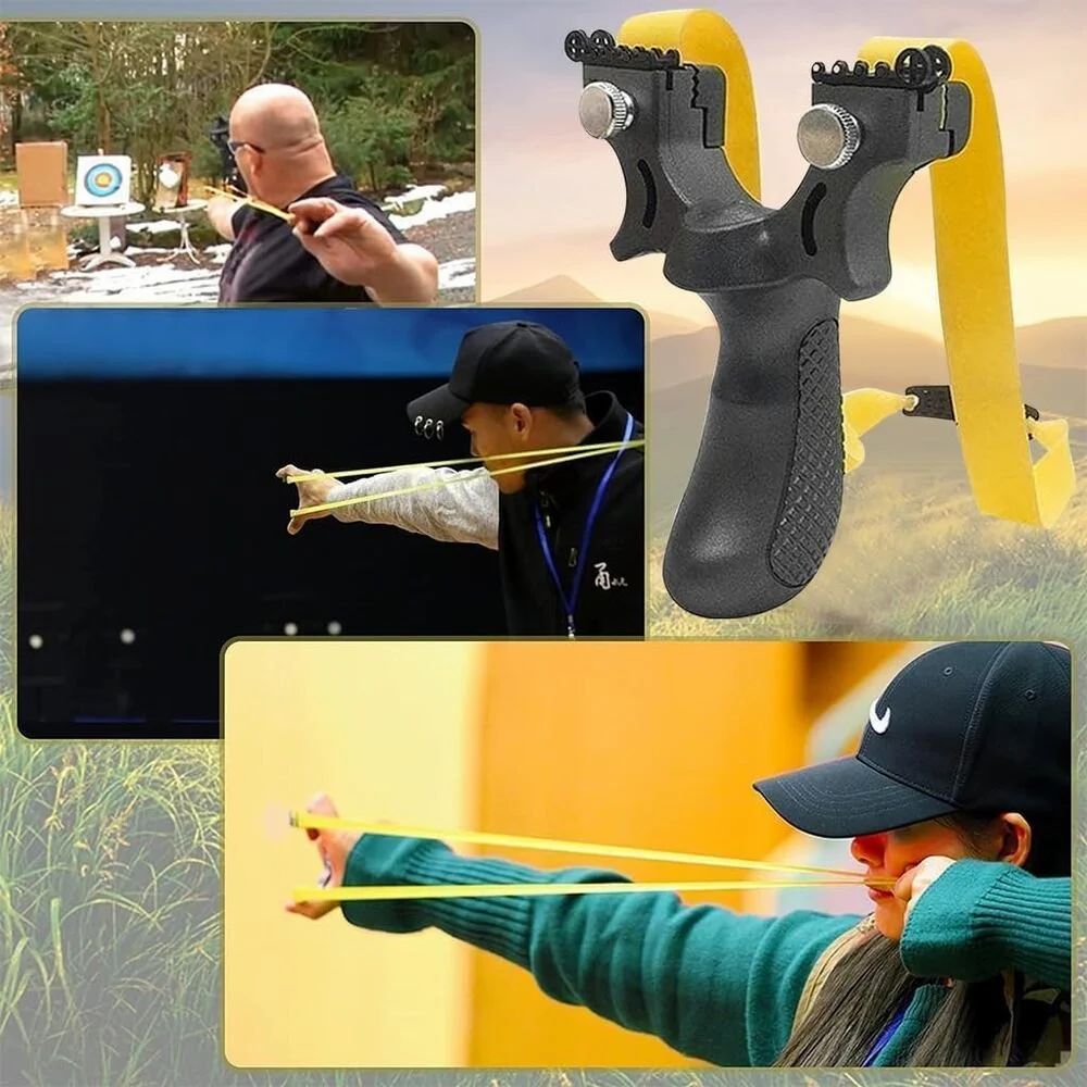 Professional Stainless Steel Slingshot with Ergonomic Grip and Elastic Band